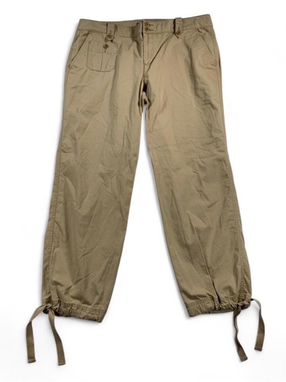 Ralph Lauren Women's Wide leg Utility Khaki Pants Baggy Drawstring Ankle Size 14